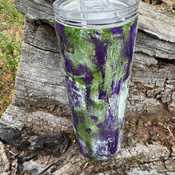 Blessed Mom Tumbler 20oz Purple, Green and White Distressed Hogg Tumbler - Picture 3 of 9